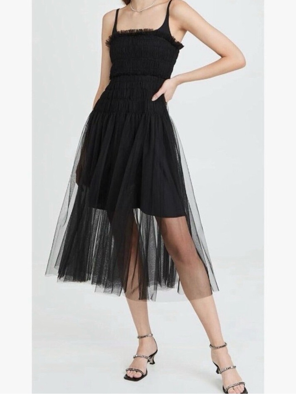 Rebecca Taylor Black Tulle Smocked Dress